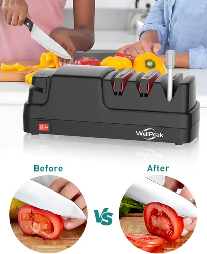 Miniatura 6 de Afilador Eléctrico Profesional de 4 Etapas para Cuchillos y Tijeras para Hogar y Uso Comercial, Abrasivo de Diamante para Cuchillos de Chef de Filo