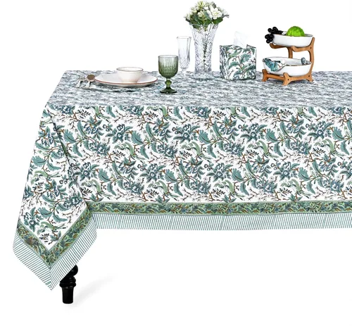 Miniatura 84 de Ridhi Mantel rectangular de algodón con estampado de bloque a mano amarillo mostaza, 102 x 48 pulgadas, reutilizable, decorativo para uso diario