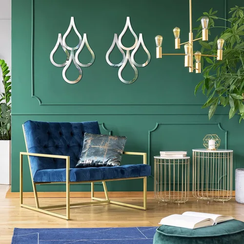 Miniatura 4 de Weysat Espejo de pared con forma de lágrima de 2 piezas para colgar en la pared, espejo decorativo de acento para el hogar, sala de estar, Plata