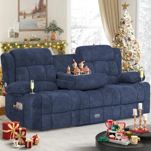 Miniatura 13 de Dresegmt - Juego de sofá reclinable con consola de almacenamiento, diseño de respaldo central abatible, sofá de piel sintética y sillón reclinable