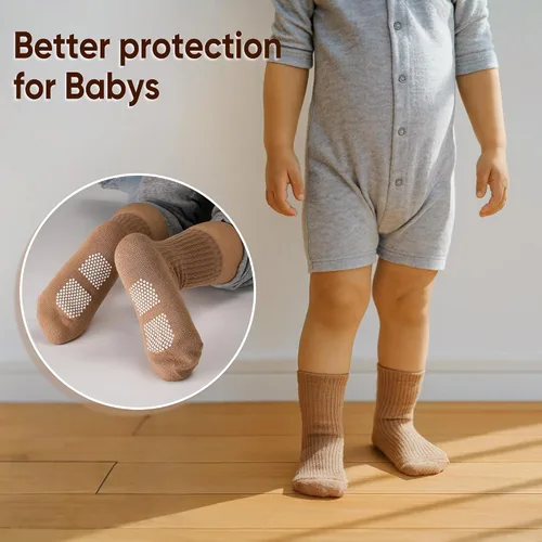 Miniatura 5 de HONGTEYA 9 pares de calcetines para niños pequeños, calcetines antideslizantes de algodón para bebés con agarres de 0 a 5 años