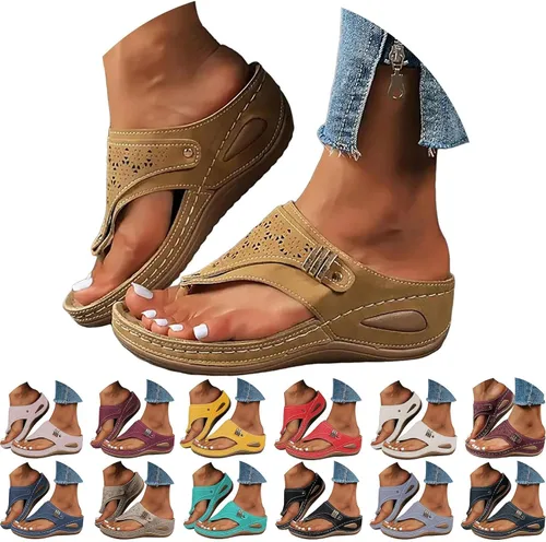 Miniatura 32 de Sandalias ortopédicas con soporte de arco, sandalias planas para exteriores, estilo bohemio, para caminar, cómodas, elegantes, informales