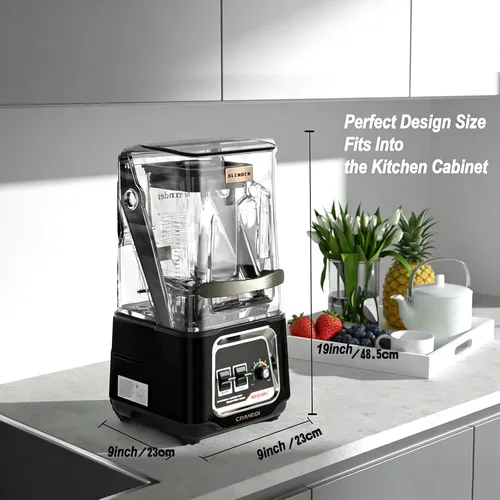 Miniatura 2 de CRANDDI Licuadora comercial, licuadoras de encimera de 2200 W con escudo extraíble, licuadora silenciosa para batidos y trituración de hielo, Negro