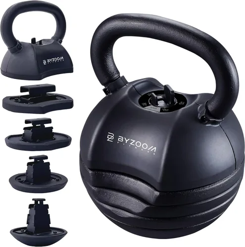 BYZOOM FITNESS Pure Series - Pesa rusa ajustable de 30/40/50 libras, cambio de peso 5 en 1, mecanismo patentado de cambio rápido, mango curvado