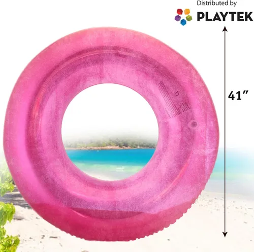 Miniatura 2 de Playtek - Anillo flotante gigante para piscina, tubo de natación redondo grande con purpurina rosa, flotadores duraderos para nadar en la playa
