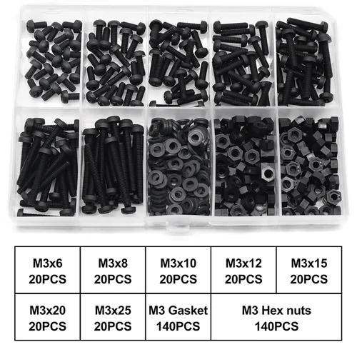 Miniatura 5 de M3 Kit de Surtido de Tornillos de Nylon Negro de Cabeza Redonda, Pernos y Tuercas, Juntas (M3 Métrico: 6mm 8mm 10mm 12mm 15mm 20mm 25mm)