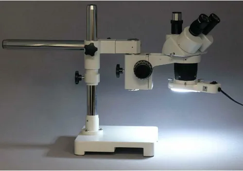 Miniatura 4 de AmScope Microscopio estéreo trinocular SW-3T24Y-FRL, oculares WH10x, aumento 20X/30X/40X/60X, objetivo 2X/4X, soporte de brazo único, luz de anillo