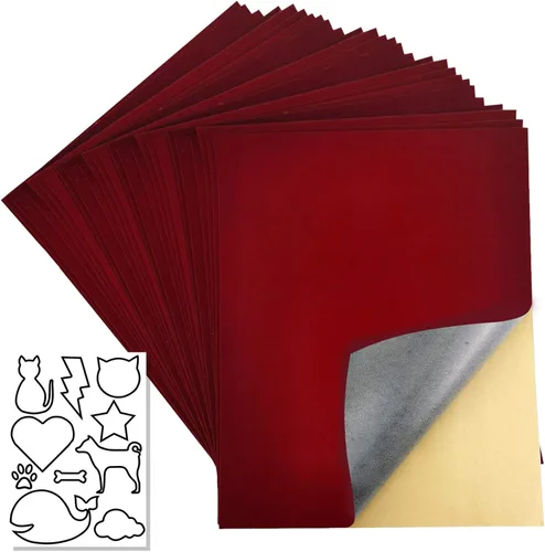 20 hojas de terciopelo autoadhesivas, tela de franela autoadhesiva para caja de joyería, forro de pelusa, adhesivo, tamaño: 8.8 x 11.8 pulgadas Rojo