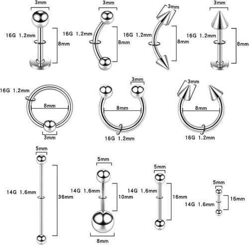 Miniatura 4 de LOYAL BOOK Kit de 104 piezas de Piercing 14G16G Kit de Piercing para todos los piercings (color acero inoxidable)