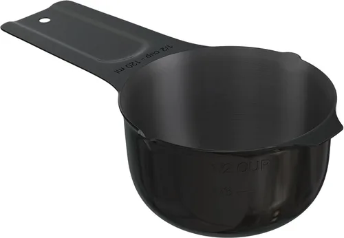 Color Up ½ taza medidora (120 ml) – Acero inoxidable negro premium, precisa para ingredientes húmedos y secos, marcas en relieve, asas de vertido