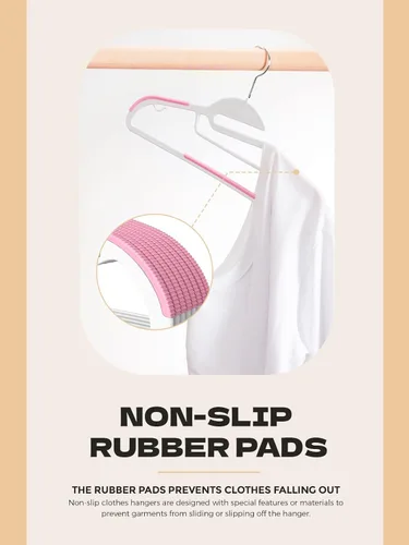 Miniatura 6 de HOUSE DAY Paquete de 50 perchas de plástico rosa, delgadas que ahorran espacio, perchas antideslizantes con almohadillas de goma, percha resistente