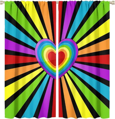Miniatura 91 de Cortinas opacas abstractas de arco iris, pintura de color arcoíris con gotas, diseño gráfico creativo con bolsillo para barra, para sala de estar