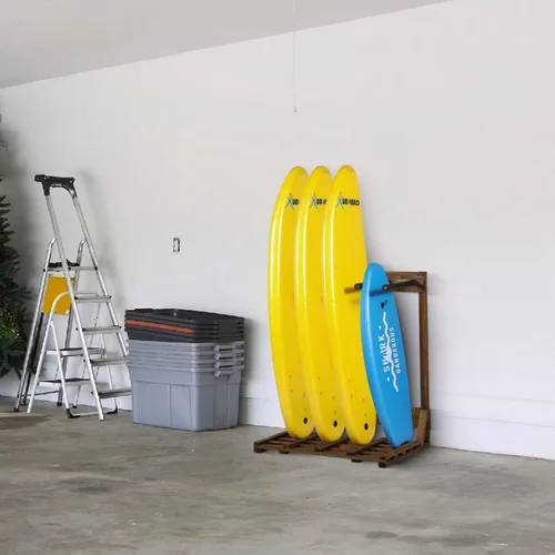 Miniatura 9 de MyGift Estante vertical independiente para tablas de surf de 4 pies de alto, estilo casa de playa, soporte de almacenamiento para tabla de remo SUP
