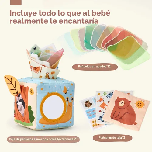 Miniatura 7 de hahaland Caja de pañuelos de juguete para bebé, juguetes Montessori de 6 a 12 meses, juguetes Montessori para niños de 6 meses, regalos para bebés