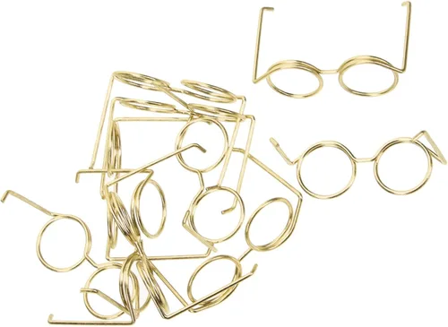 NUOBESTY 10pcs Mini Doll Glasses Metal Wire Rim Glasses Frameless Lens Doll Dress Up Eyeglasses Tiny Costume Accessories Golden 1.457 in