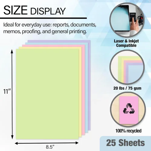 Miniatura 2 de BAZIC Products Papel en blanco para copia y papel multiusos - Papel de impresora de color pastel de 8.5" x 11" para máquinas de inyección de tinta