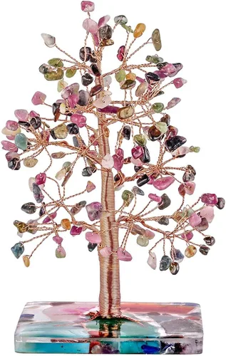 Miniatura 7 de Nupuyai Árbol de dinero de piedra de cristal aguamarina envuelto en rodajas de ágata orgón, árbol de la vida, bonsái de Feng Shui, decoración