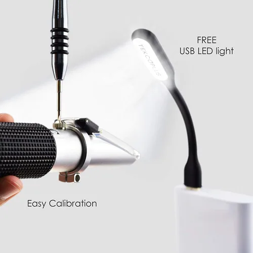 Miniatura 5 de Refractómetro Brix con ATC, Rango 0-32% Brix con 0.2% División, para Brandy, Cerveza, Frutas, Líquido de Corte, con Luz LED Extra y pipetas