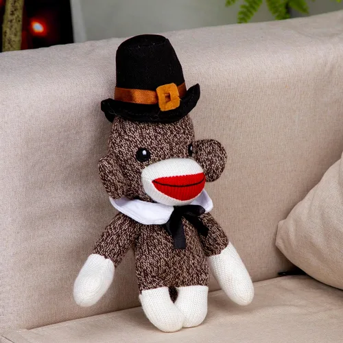 Miniatura 8 de Plushland Calcetín de peregrino de peluche de Acción de Gracias, con lindo sombrero y cuello, juguetes de peluche de 6 pulgadas