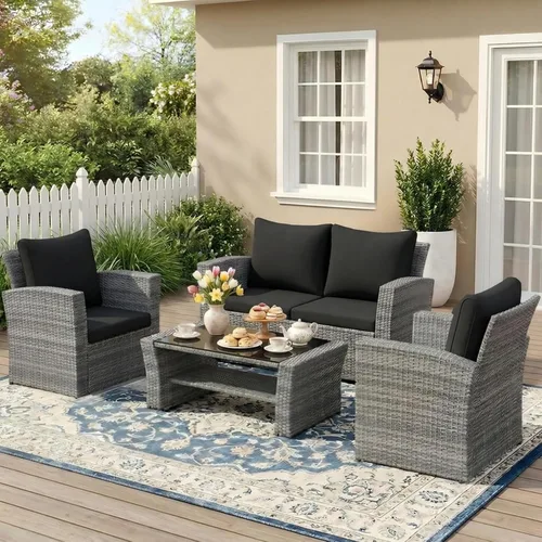 Miniatura 18 de Wisteria Lane Juego de muebles de patio de 4 piezas, juego de muebles de mimbre para conversación de patio al aire libre, sofá de patio al aire