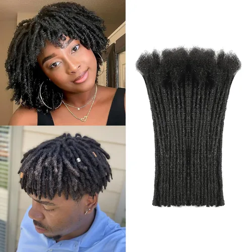 Miniatura 9 de Extensiones de cabello humano Loc de 0.2 cm de ancho, 4 pulgadas, 30 hebras, negro natural 100% completamente hechas a mano, extensiones