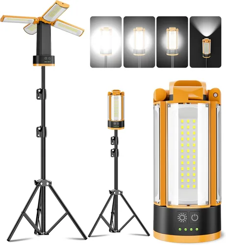 Miniatura 7 de Luces de camping recargables con soporte, luz de trabajo portátil de 6000 K, 4 cabezales de lámpara LED, linterna magnética con trípode desmontable