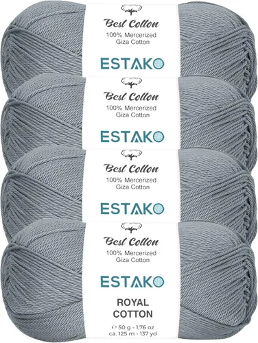 Miniatura 10 de Estako Algodón Royal, 100% hilo de algodón giza mercerizado, suave, súper fino 1 para ganchillo y tejer, 1.76 onzas (50g) / 137 yardas (125m)