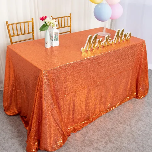 Miniatura 8 de ShinyBeauty Mantel cuadrado naranja de 50 x 50 pulgadas, mantel de lentejuelas para decoración de cumpleaños, mantel cuadrado brillante para mesa