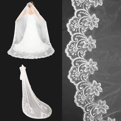 Miniatura 2 de LIANSHI Single layer Wedding bridal Veil Lace Appliques With Comb 3M