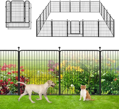 Miniatura 10 de Valla de Jardín con Puerta Cercado de Metal para Patio, 32 pulgadas x 23 pies 10 Paneles de Valla Sin Excavación Paneles de Valla Temporal