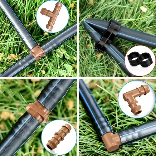 Miniatura 5 de Kit de accesorios de riego por goteo de 34 piezas, juego de tubos de 1/2 pulgada, 2 interruptores, 8 camisetas, 8 acoplamientos, 8 codos y 8 tapones