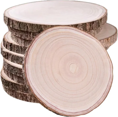 Miniatura 10 de 10 piezas de rodajas de madera de Paulownia natural de 8-9 pulgadas, rodajas de madera para centros de mesa y decoraciones de mesa, rondas sin