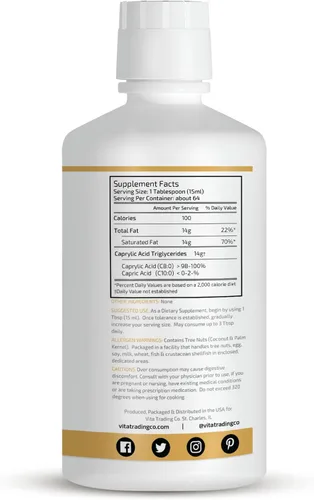 Miniatura 9 de VTC VitaTradingCo. Aceite C8 MCT 100% puro Ácido caprílico destilado 3X Grasa saludable para energía limpia De origen sostenible Sin OMG