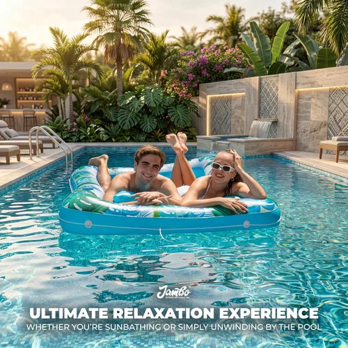 Miniatura 7 de JAMBO Flotador inflable para tumbona de piscina, 70 x 47 pulgadas, flotador de piscina con almohada, balsa de salón de agua, flotador de piscina