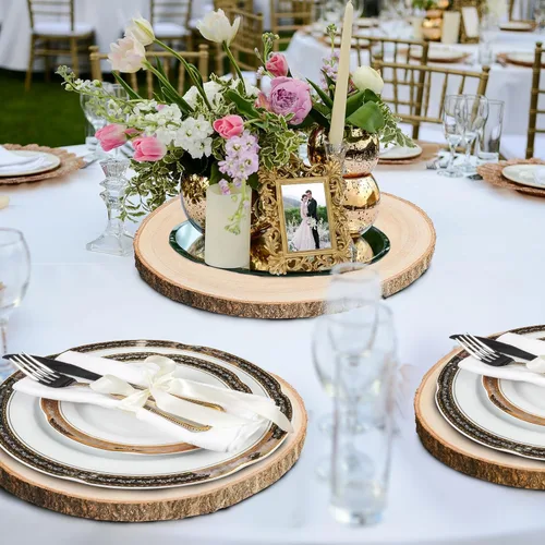 Miniatura 3 de Rebanadas de madera para centros de mesa, 4 piezas, rodajas de madera redondas para manualidades, círculos y losas de madera rústica, discos