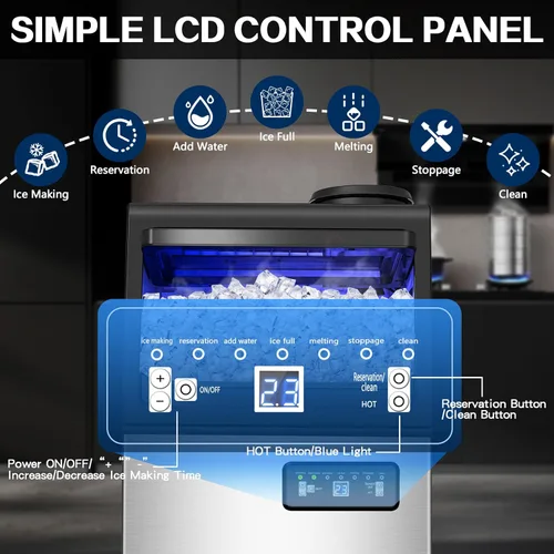 Miniatura 5 de Máquina comercial para hacer hielo 110LBS/24H, máquina de hielo bajo encimera o independiente con contenedor de almacenamiento de 22 libras