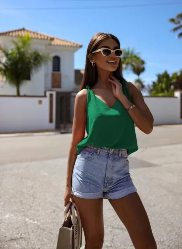 Miniatura 5 de Camisetas sin mangas de moda para mujer, cuello en V, detalle anudado, blusas sin mangas