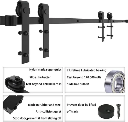 Miniatura 5 de WINSOON Kit de herrajes para puerta corrediza doble de granero para puertas dobles, armario de madera, superficie negra, estilo antiguo