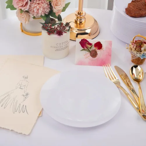 Miniatura 8 de Hioasis 100 platos de plástico blanco para fiestas, platos llanos desechables de 7.5 pulgadas, resistentes, elegantes y elegantes para bodas y bodas