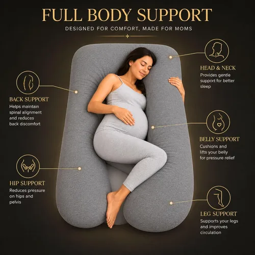 Miniatura 4 de Almohada de embarazo en forma de U, funda 100% algodón, soporte de maternidad de cuerpo completo para vientre, espalda y piernas, máscara de ojos