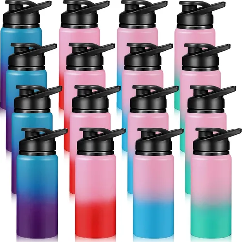 Miniatura 11 de Mimorou Paquete de 16 botellas de agua de aluminio con tapa a presión, reutilizables deportivas de aluminio, ligeras, a prueba de fugas, al por