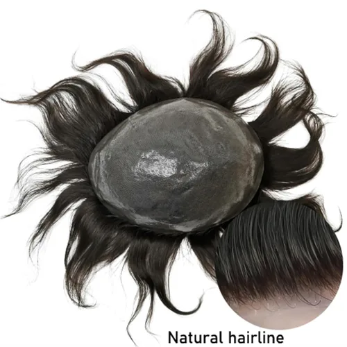 Miniatura 2 de ARINAL Pelucas para hombre Toupee 0.002 in piel ultra fina base PU postizo 8 x 10 pulgadas, prótesis de cabello humano masculino #1 negro azabache