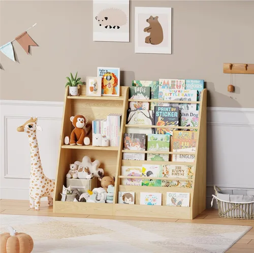 Lkeiyay Estantería infantil de 5 niveles, estantería para bebés, almacenamiento de juguetes y libros para niños, estante de exhibición de libros,