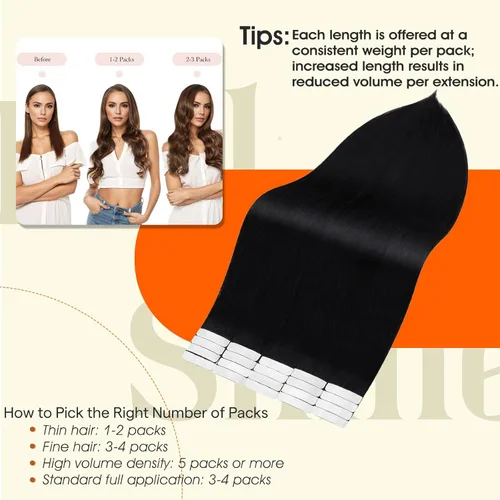 Miniatura 4 de Full Shine - Extensiones de cabello humano real Remy, sin costuras, color negro azabache 1, extensiones adhesivas, cabello brasileño liso, sedoso