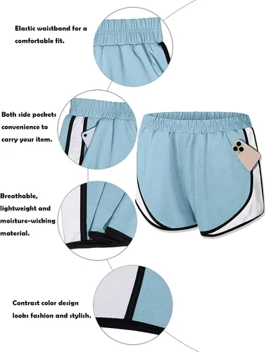 Miniatura 3 de Fulbelle - Pantalones cortos deportivos de doble capa para mujer, elásticos, con bolsillos