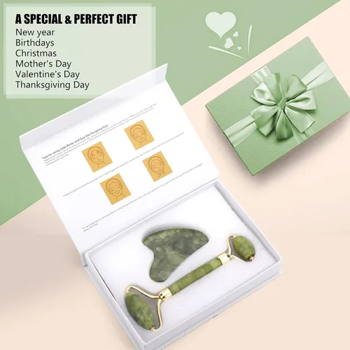 Miniatura 6 de Deciniee Juego de rodillo de jade y gua Sha - Masajador facial de belleza y herramienta Guasha para ojos, cuello, cuerpo - 2 en 1 herramientas
