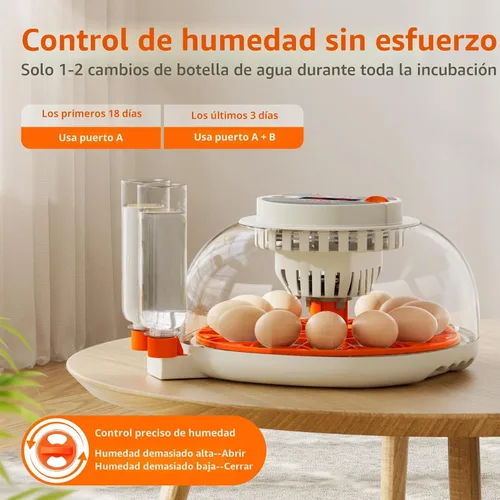 Miniatura 4 de Incubadora de huevos con control de temperatura y humedad, girador automático de huevos, ovoscopio, recarga de botella de agua externa, ventilación