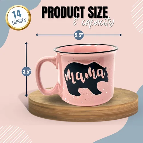 Miniatura 4 de Taza de café de cerámica Mama Bear para mamá, esposa, mujeres – Taza de cerámica coral única – Regalos divertidos para ella en el Día de la Madre