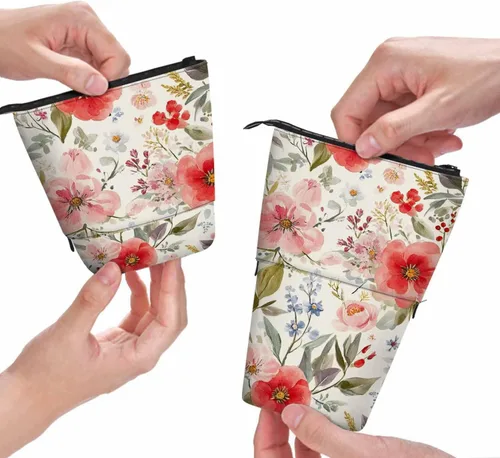 Swono Estuche de lápices de color floral romántico acuarela floreciente flores botánicas corona de pie estuche de lápiz estuche para lápices