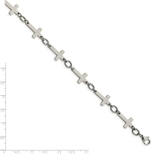 Miniatura 2 de The Black Bow Tobillera cruzada lateral de acero inoxidable pulido, 10 pulgadas, Metal, Sin gemas.